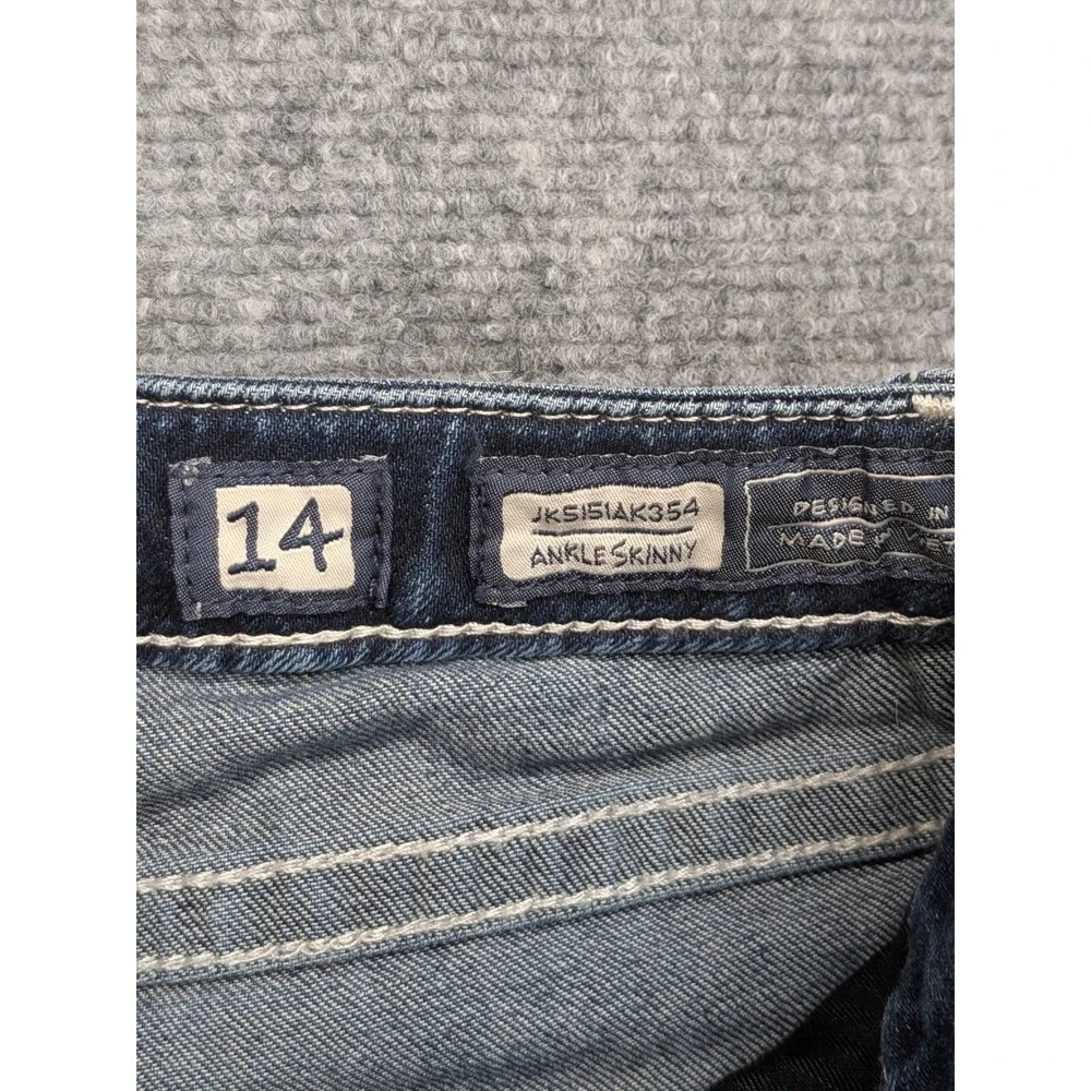 Miss Me Girls‎ Size 14 Blue Denim Ankle Skinny Patchwork Jeans Preppy Fall